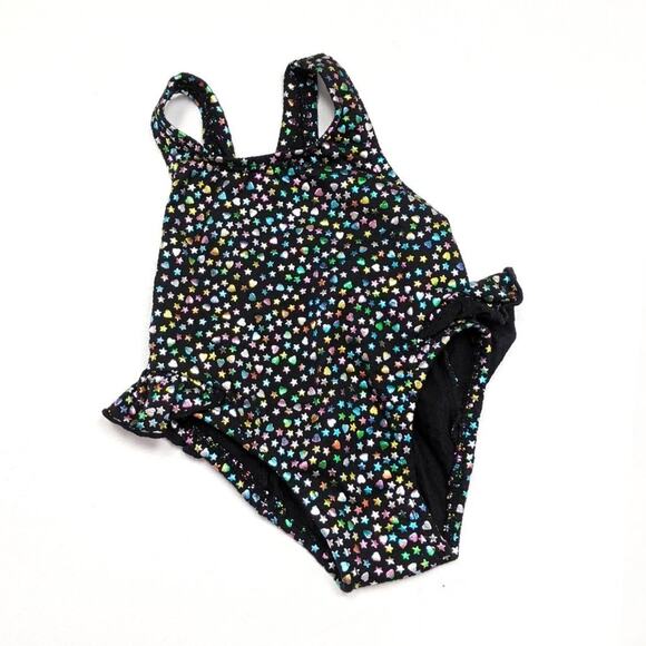 Vintage Breaking Waves Swim Suit Baby Girls Size 12m Black One Piece Metallic - Picture 1 of 5
